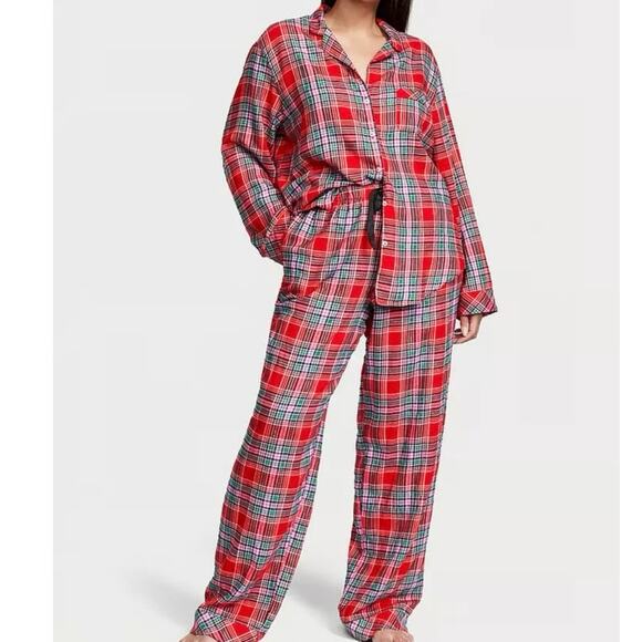 Victoria Secret Pajama Set XL Plaid Cotton Blend New NWT Long Sleeve Top Pants - Picture 2 of 16